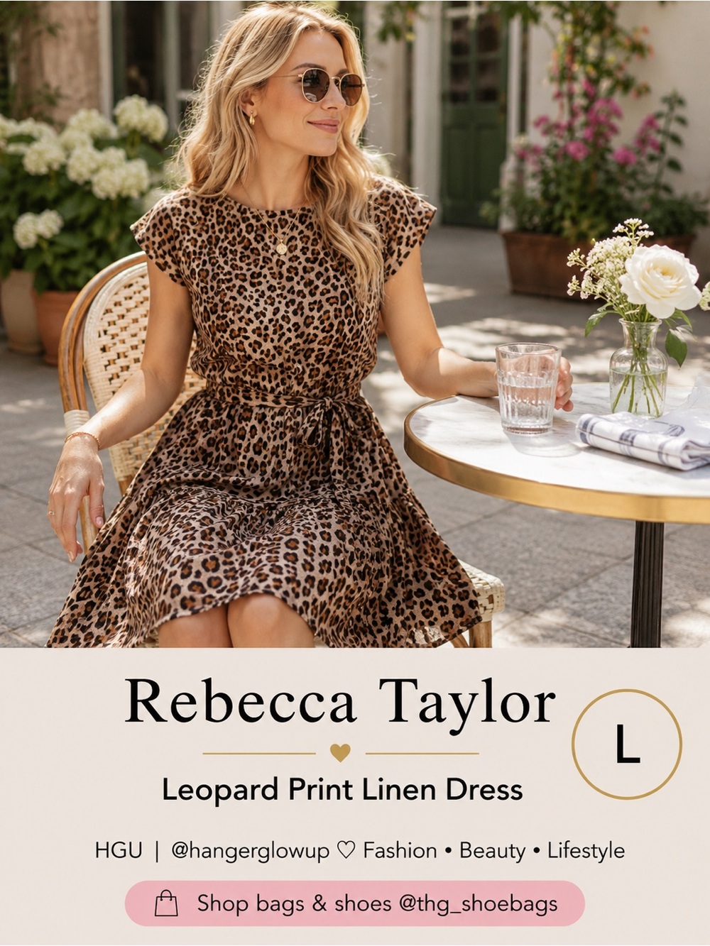 Rebecca Taylor 100% Linen Leopard Print Tie Waist Dress Size L